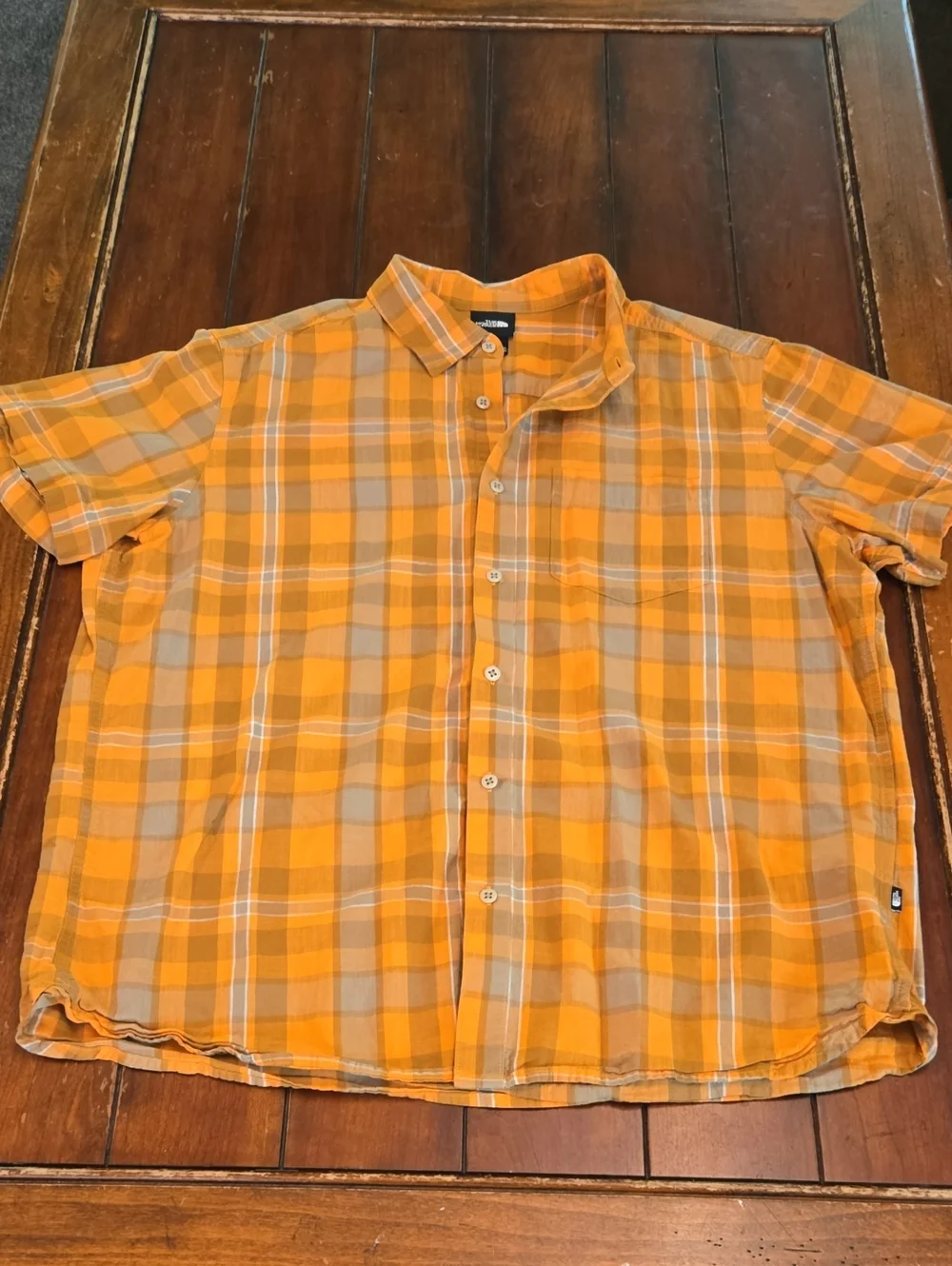The North Face Orange & Tan Plaid Short-Sleeve Button-Down Shirt